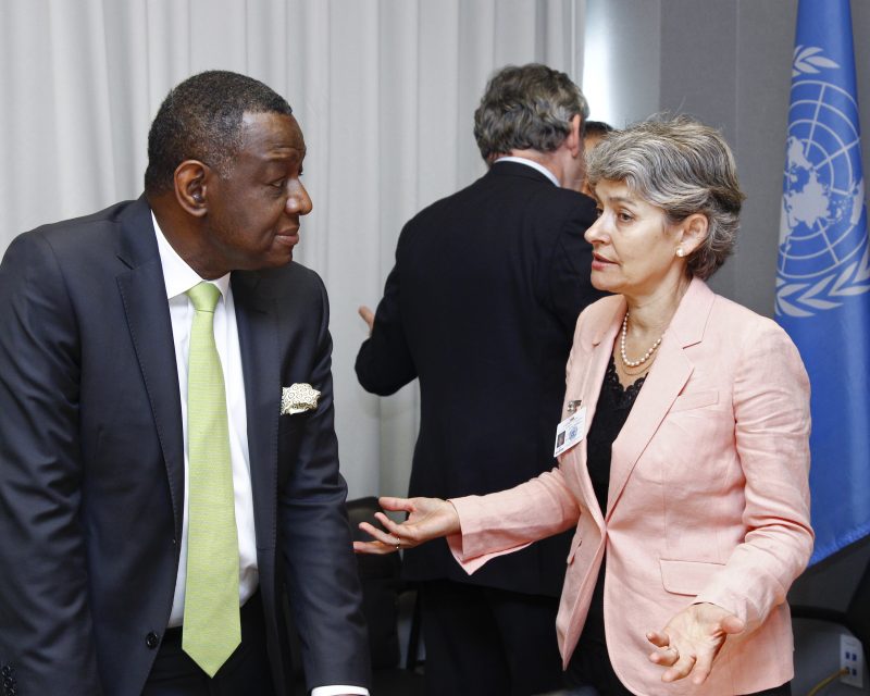 Meeting - High-Level Steering Committee of "Education First" Present: -Irina Bokova, UNESCO Director-General -Babatunde Osotimehin, UNFPA Executive Director -Gordon Brown, United Nations Special Envoy for Global Education, and former Prime Minister of the UK