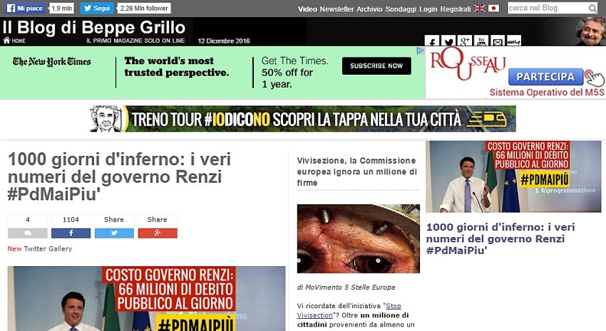 Beppe Grillo Blog screenshot 12 12 2016