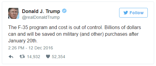 Trump tweet Lokheed Martin