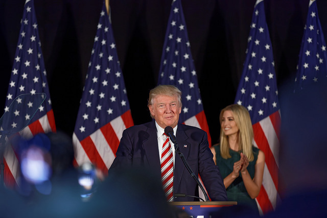 Donald Trump and his daughter Ivonka at a campaign rally in Aston, PE in 2016. Trump's son-in-law and advisor, Jared Kushner, identifies as an Orthodox Jew. Photo courtesy of Michael V. via Flickr.