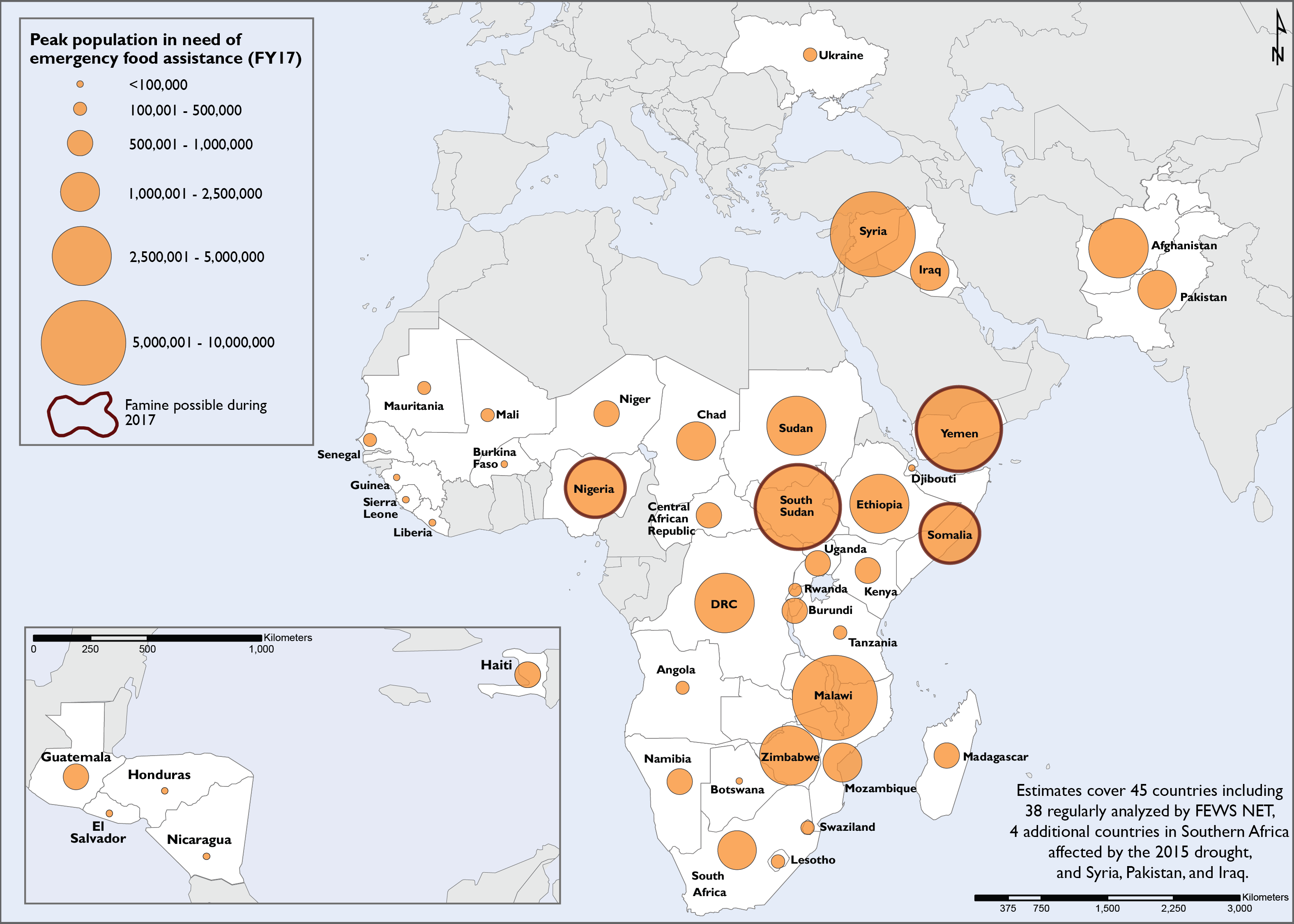 Peak Population Facing Famine 2017 FEWSNET and OCHA
