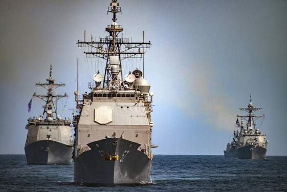 USS Lake Champlain leading Korean warships in the Pacific ocean. Photo Credit: US Navy via Flickr.