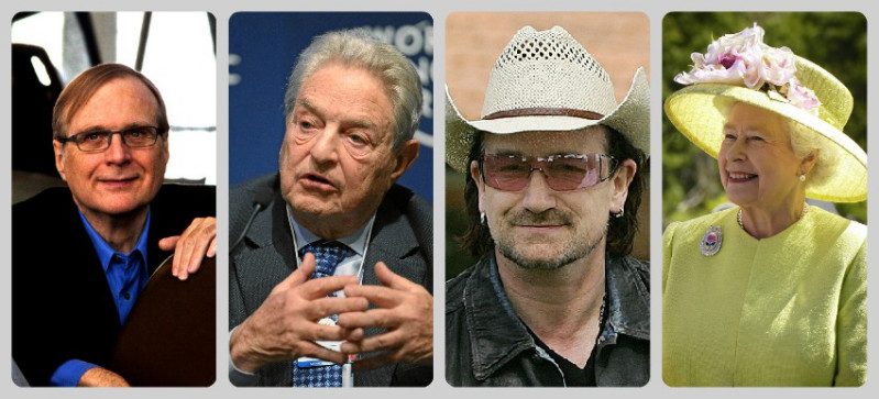 Paul G Allen Soros Bono Queen collage