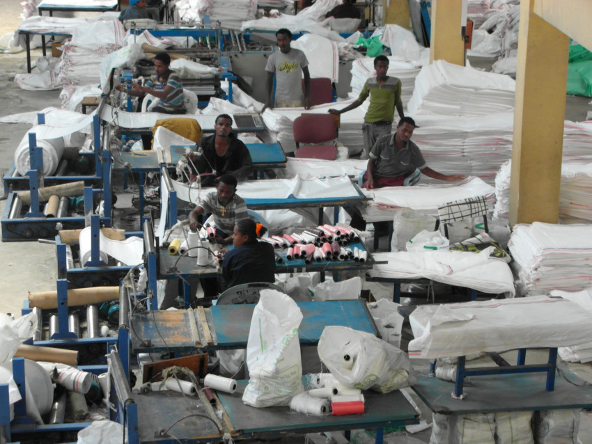 Becho Woliso packing sacks cooperative facility Ethiopia