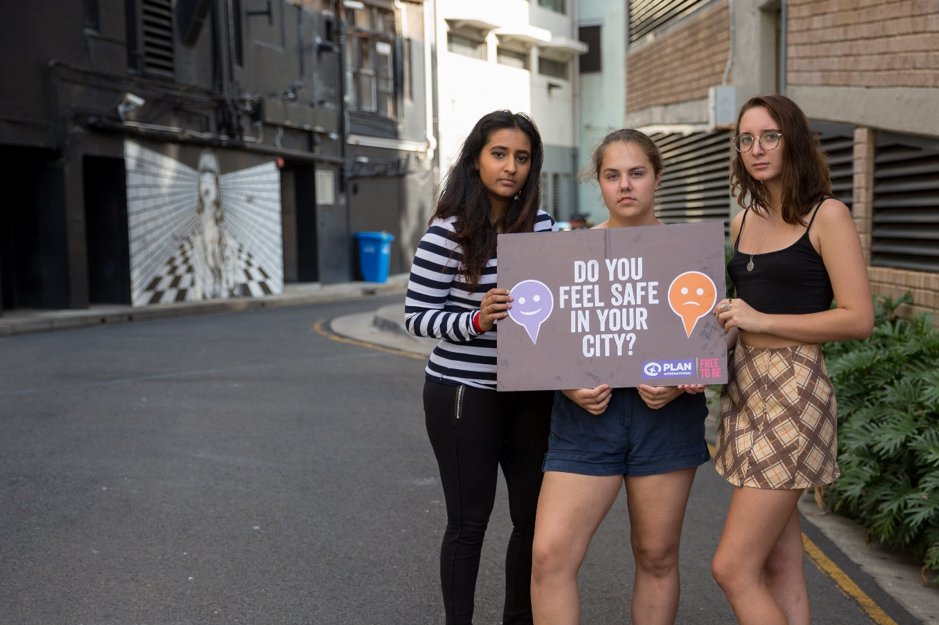 Three of Plan International Australia’s youth activists ask “Do you feel safe in your city?” 