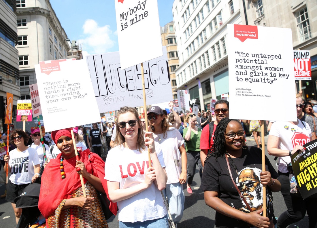  The march is in solidarity with women and girls worldwide affected by misogynistic policies and aims to celebrate ActionAidÕs work empowering women and girls to reclaim their basic human rights and say #MyBodyIsMine. Photo credit: Matt Alexander/PA Wire Gender Discrimination