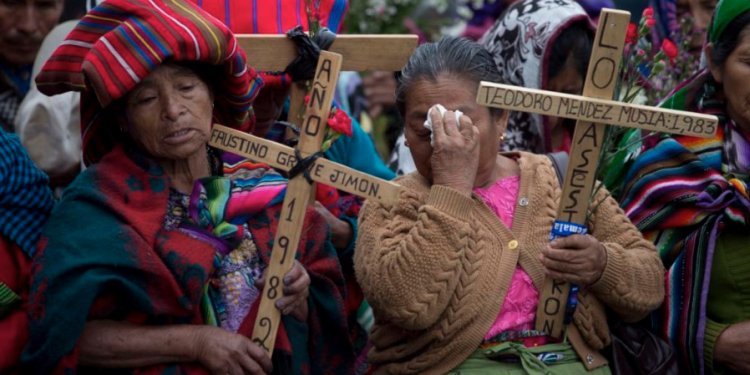 Mayan women protesting human rights crimes against their people from 1960-1996