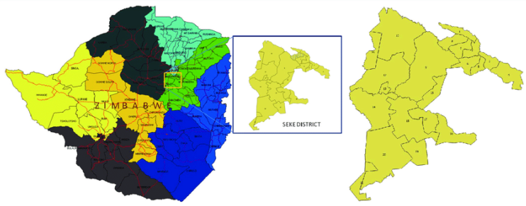 Map of Zimambawe highlighting Seke rural
