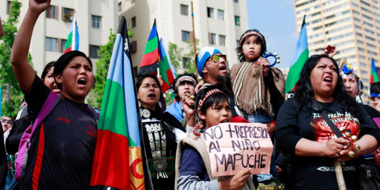 Mapuche protesters defending their right to their land.