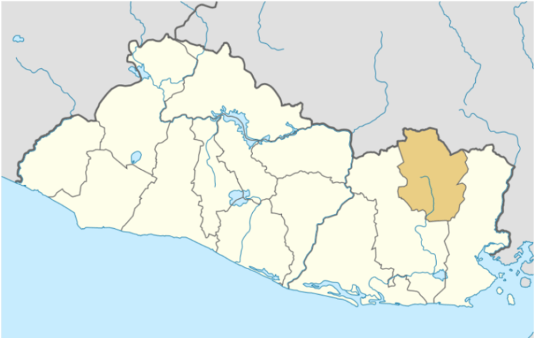 Map of El Salvador. Department of Morazán highlighted.