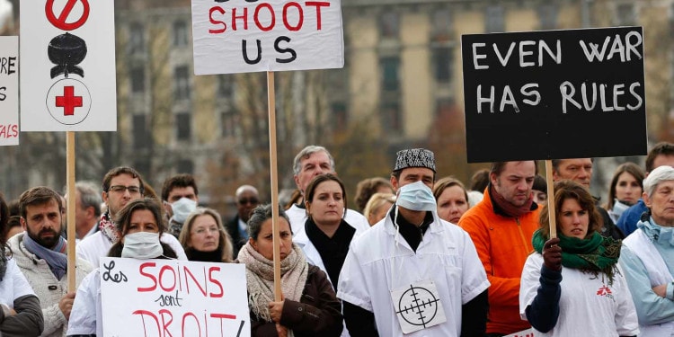 humanitarian aid protesters for access to crises