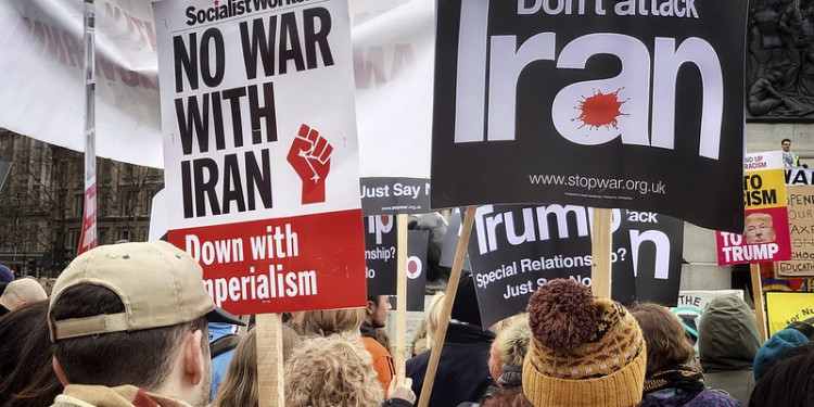 Photos taken at the Stop the War rally at London's Trafalgar Square on Saturday 11 January 2020.