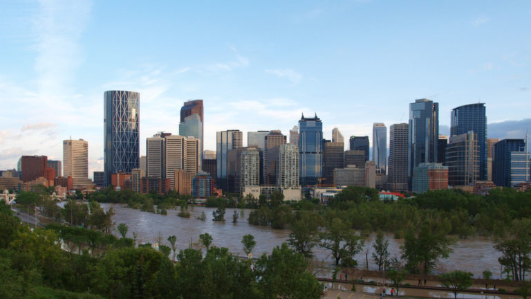 Bow River flooding downtown Alberta Calgary