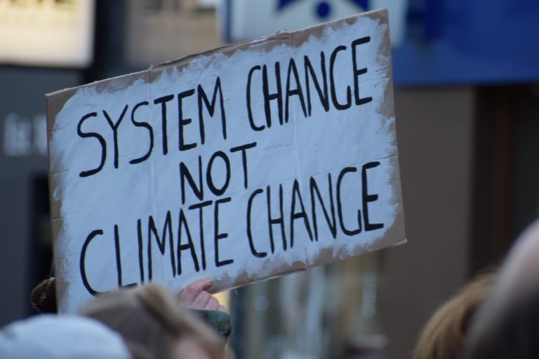 Protestor holding a banner at the Fridays for Future protest in Germany. 