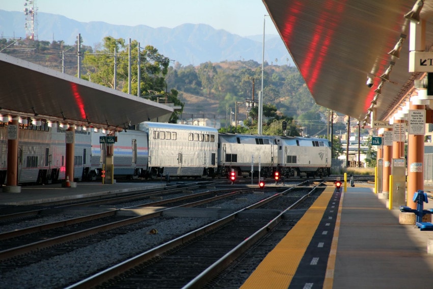 Train leaving a station
