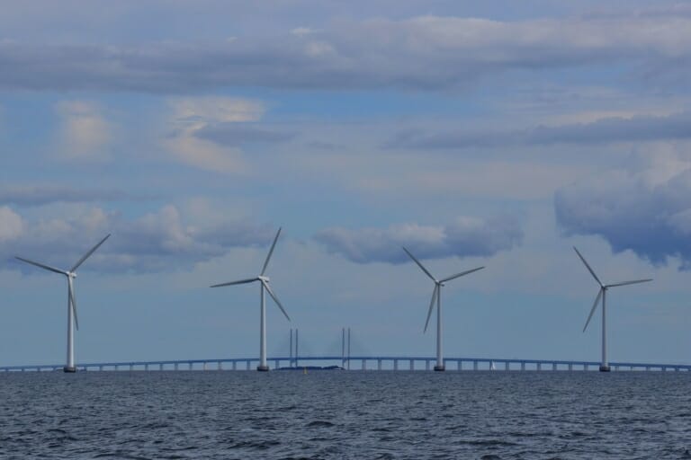 Windmills harvesting wind energy in Denmark
