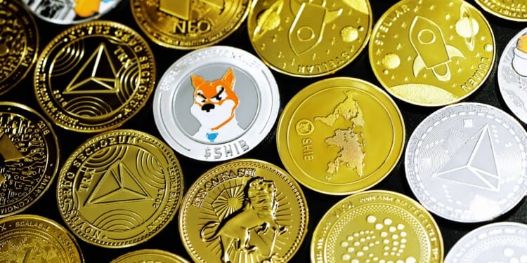 All Crypto coins placed on black surface