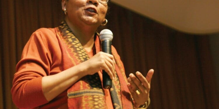 woman speaking in microphone