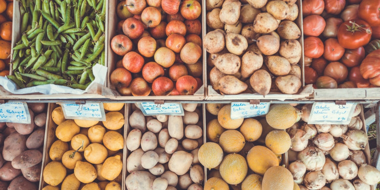 Crates of fruits and vegetables. Credit: Canva