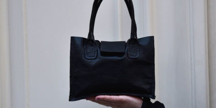 black leather handbag