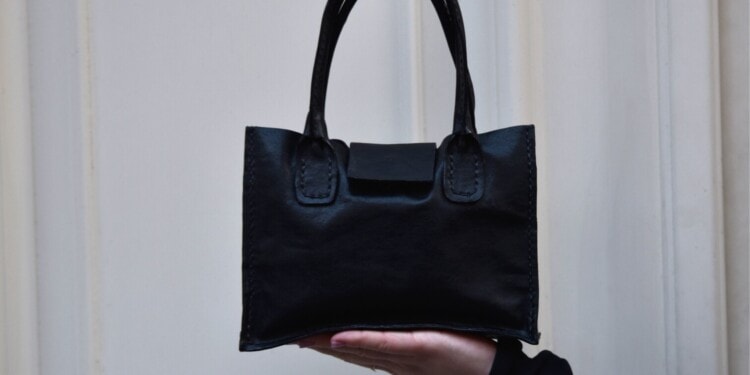 black leather handbag