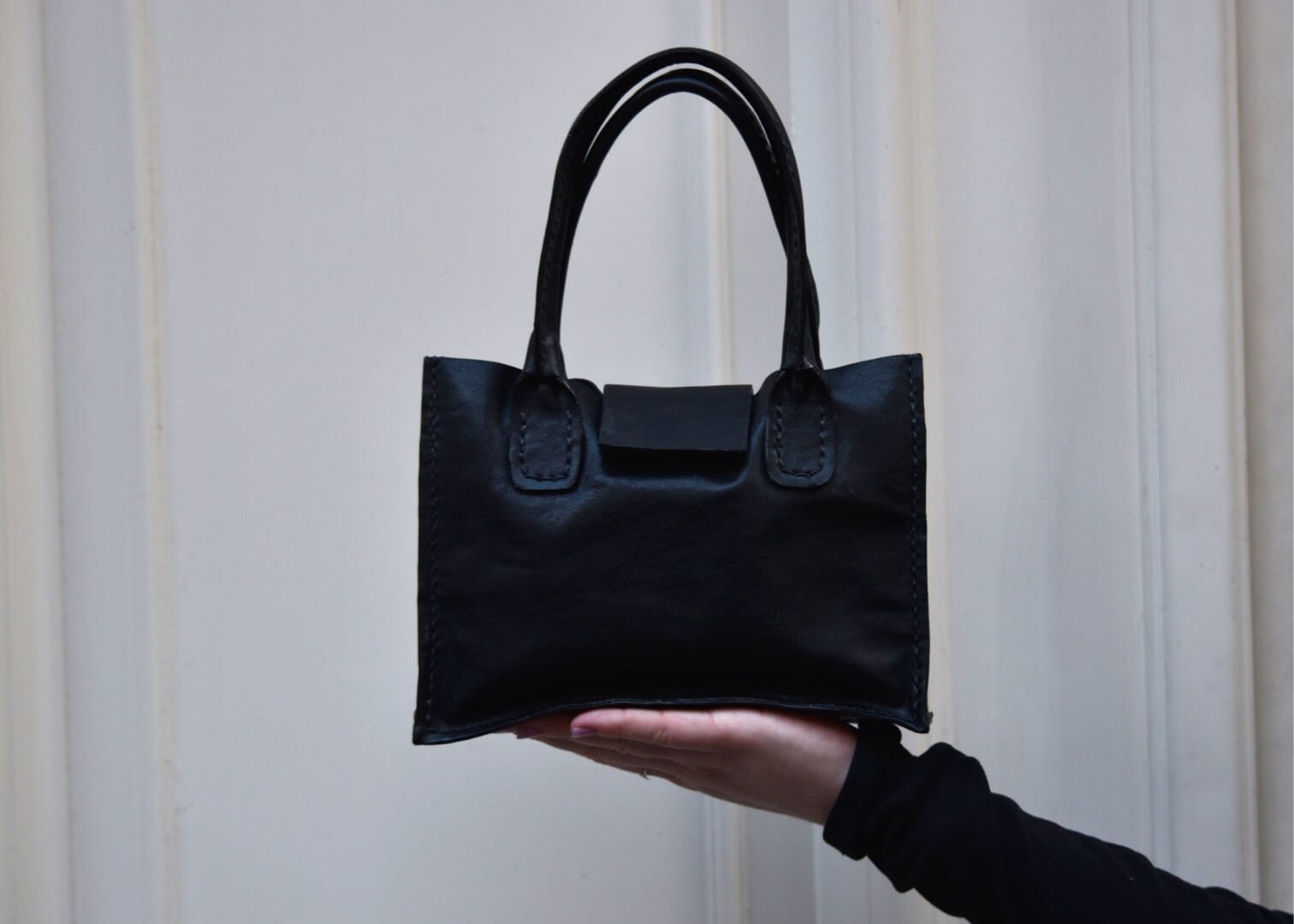 black leather handbag
