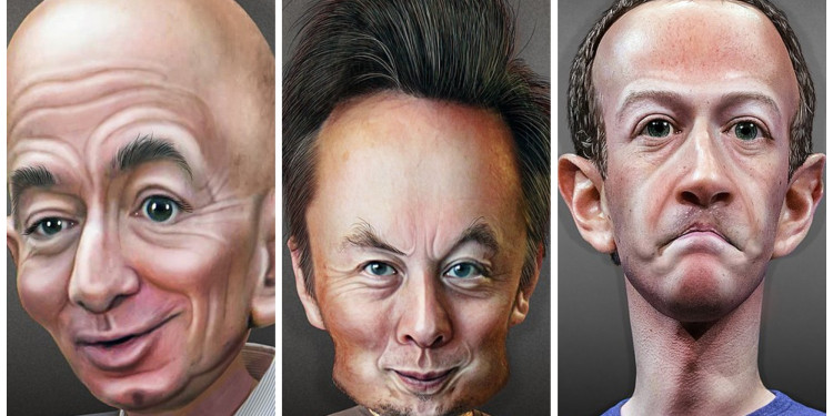Caricatures of the CEOs of three big tech companies who have laid people off this week