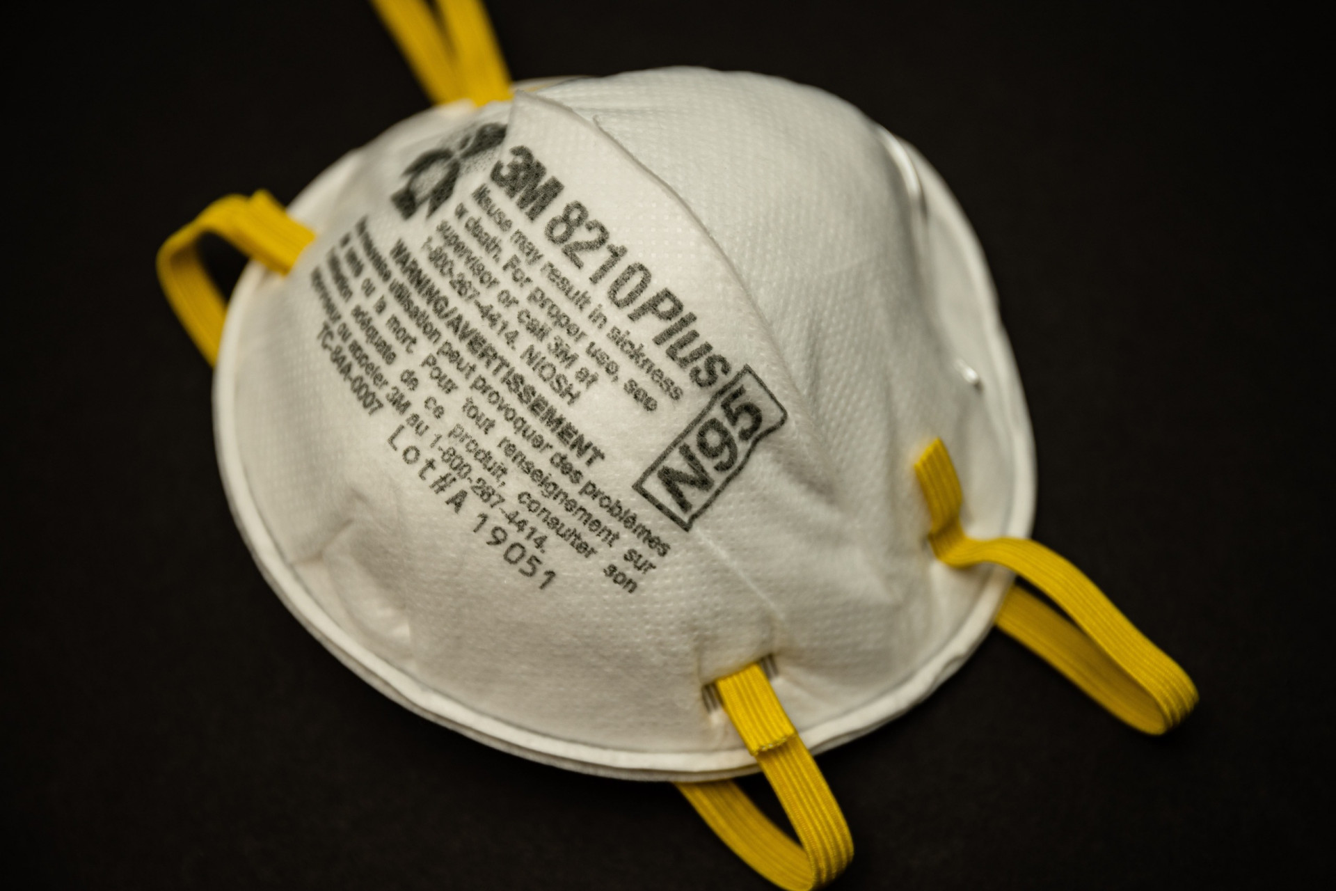 A photo of an N95 mask, a 3M product known to contain trace amounts of forever chemicals