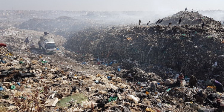 The plastic clothing illegally exported by the EU sitting in a landfill in Nairobi