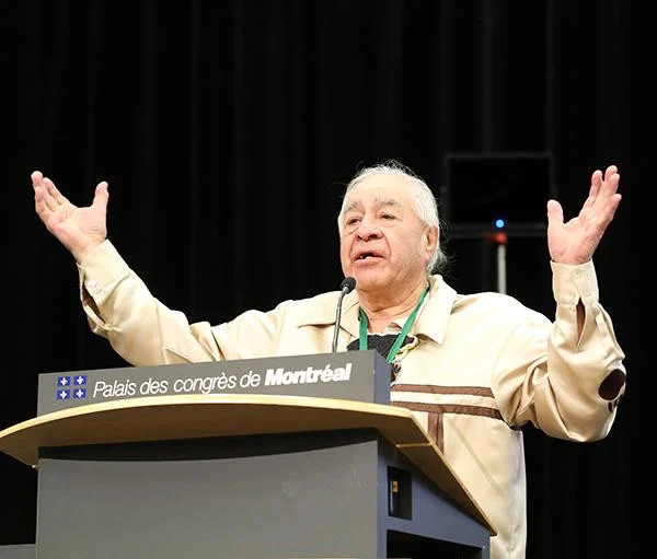 Elder Alex Sonny Diabo, Mohawk Nation, opens the 2017 meeting of the Convention on Biological Diversity Working Group on Article 8(j) with a Mohawk prayer.
