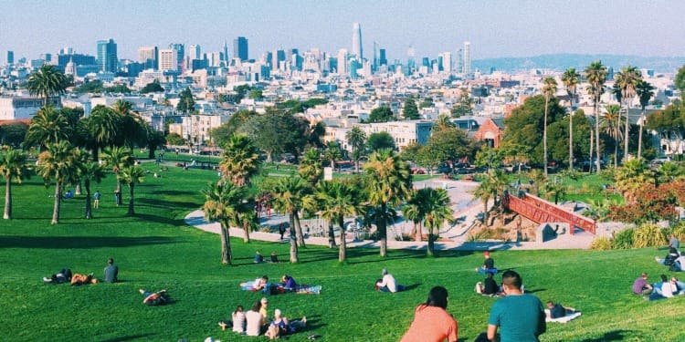 An image of green space in a 15-minute city, the urban planning idea around which a conspiracy has grown