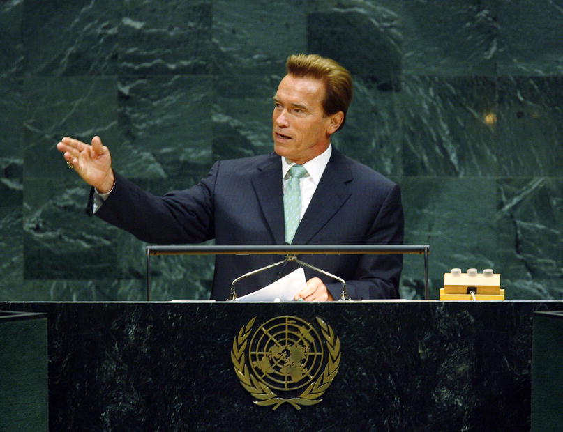 Arnold Schwarzenegger, Governor of California, addresses the High-Level meeting on Climate Change, at UN Headquarters in New York on Sept. 24, 2007.