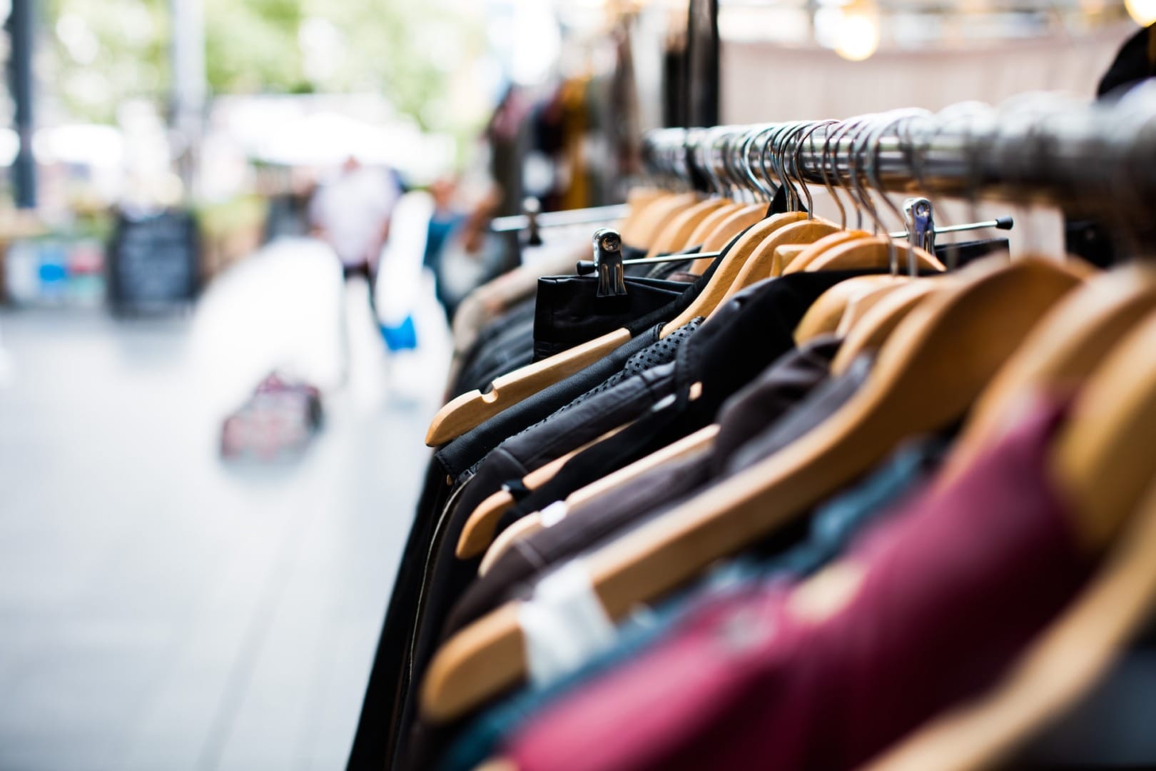 Clothes displayed outside a shop.