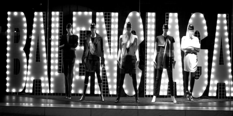 Mannequins in front of the letters Balenciaga