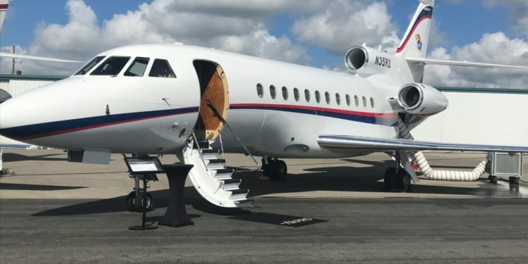 A Falcon 900 private jet.