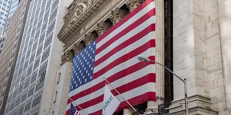 Wall Street With An American Flag