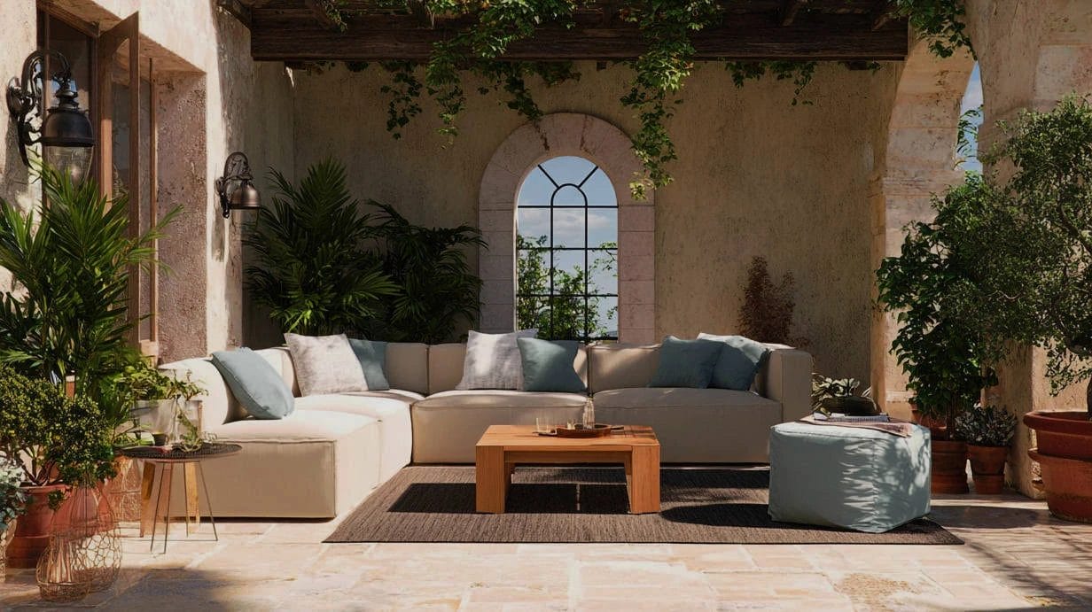 Sustainable Poltrona Frau in a living room in the Tuscan country side villa