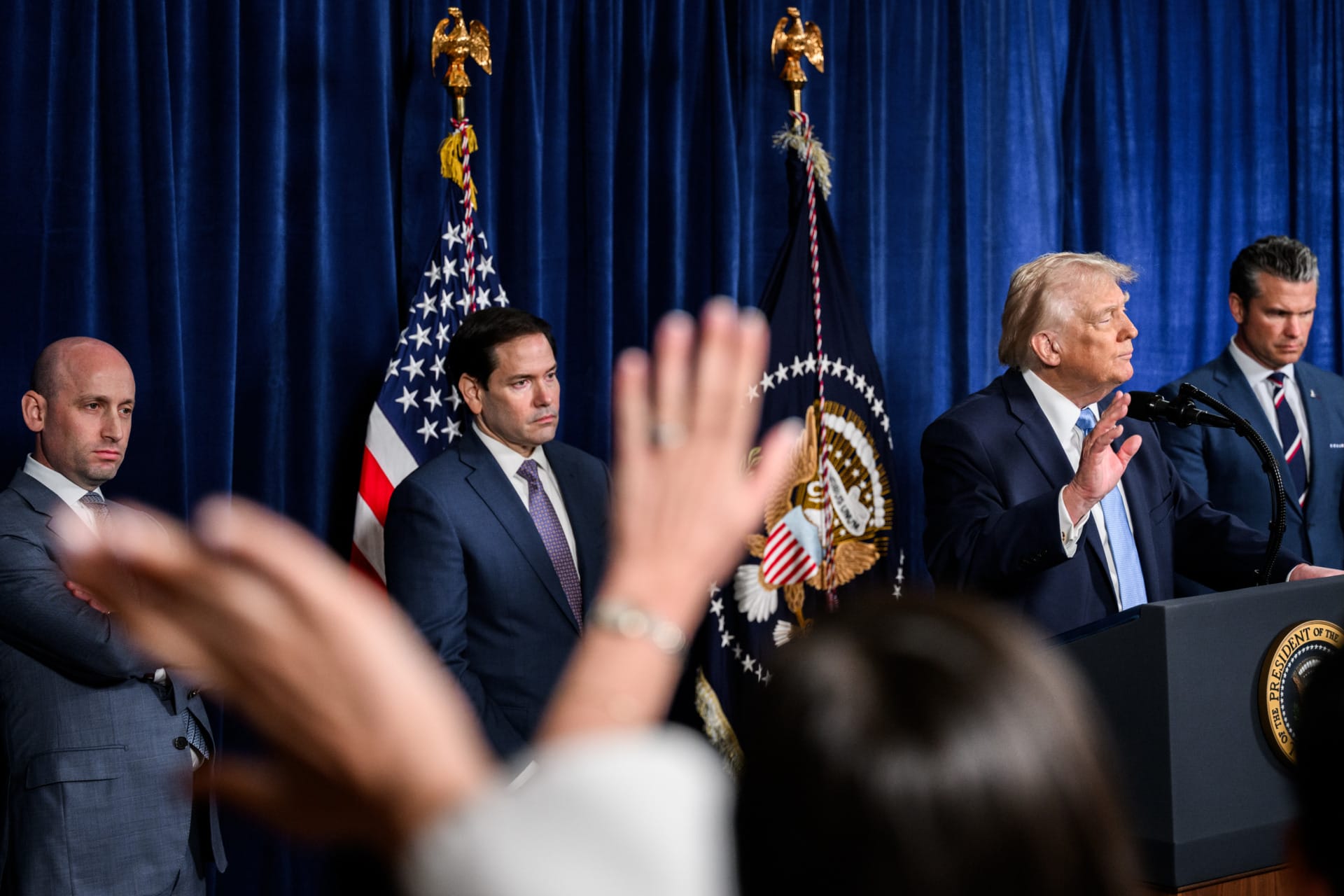 President Donald Trump delivers remarks at a press conference at Mar-a-Lago in Palm Beach, Florida, following Operation Absolute Resolve in Venezuela