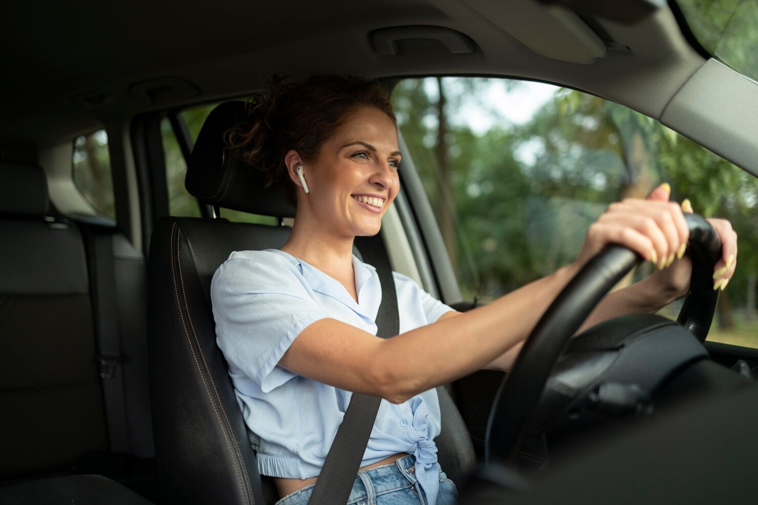 Woman driving her car