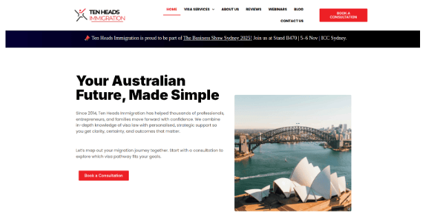 Ten Heads Immigration website