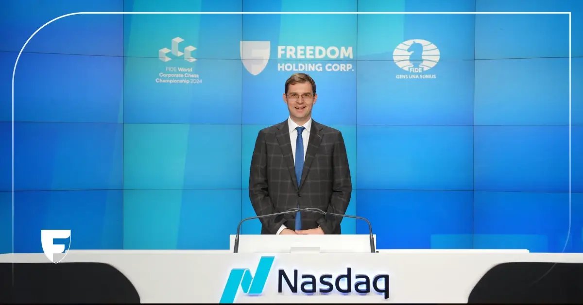 Timur Turlov at the ringing of the bell at the Nasdaq