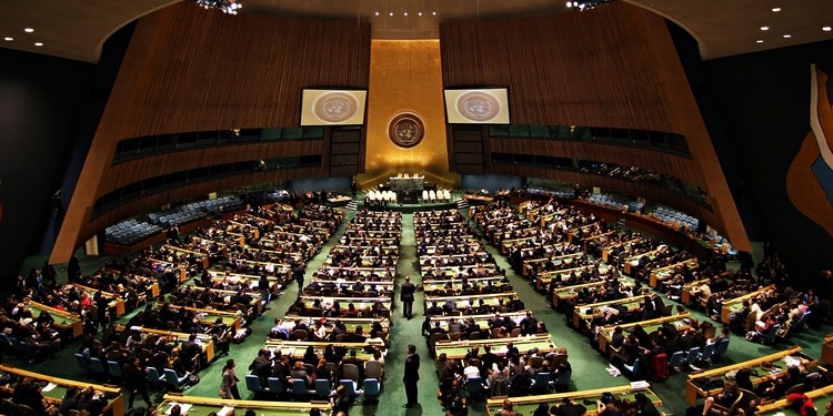 United Nations General Assembly Hall in the UN Headquarters, New York, U.S., April 2011. Photo Credit: Basil D Soufi.